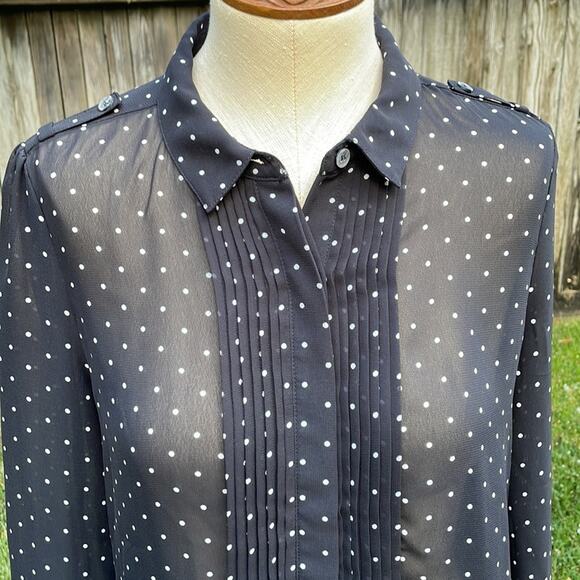 Halogen Sheer Long Sleeve Black & White Polka Dot Blouse Women's Size Small - Picture 2 of 12